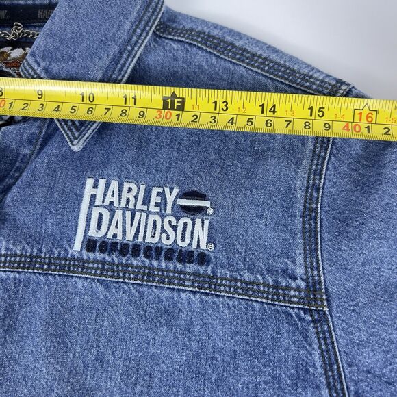 Harley Davidson Grease Monkey Denim Shirt Women’s XS Intentionally Distressed - Picture 9 of 15